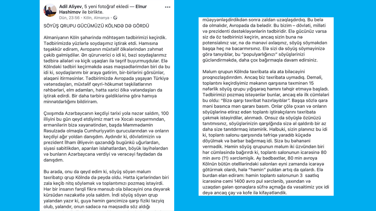 Adil Əliyevin sildiyi statusu – Screenshot