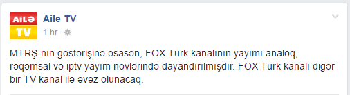 AİLƏ TV-nin FB səhifəsindən screenshot