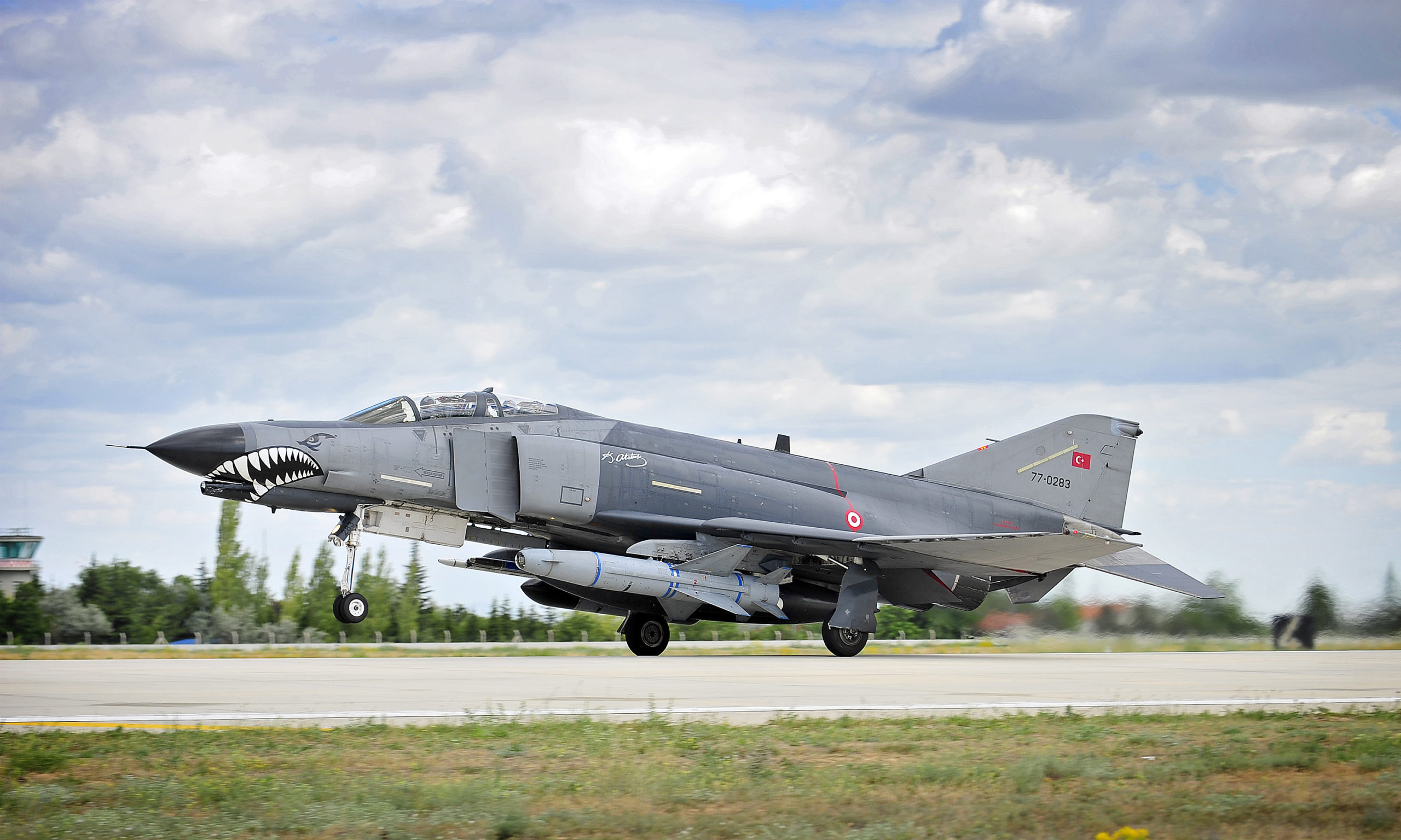 An F4E Phantom II  aircraft with the Turkish Air Force (T�rk Hava Kuvvetleri) takes off from Third Air Force Base Konya, Turkey, during Exercise Anatolian Eagle. Royal Air Force Typhoons from XI Squadron, based at RAF Coningsby are taking part in Exercise