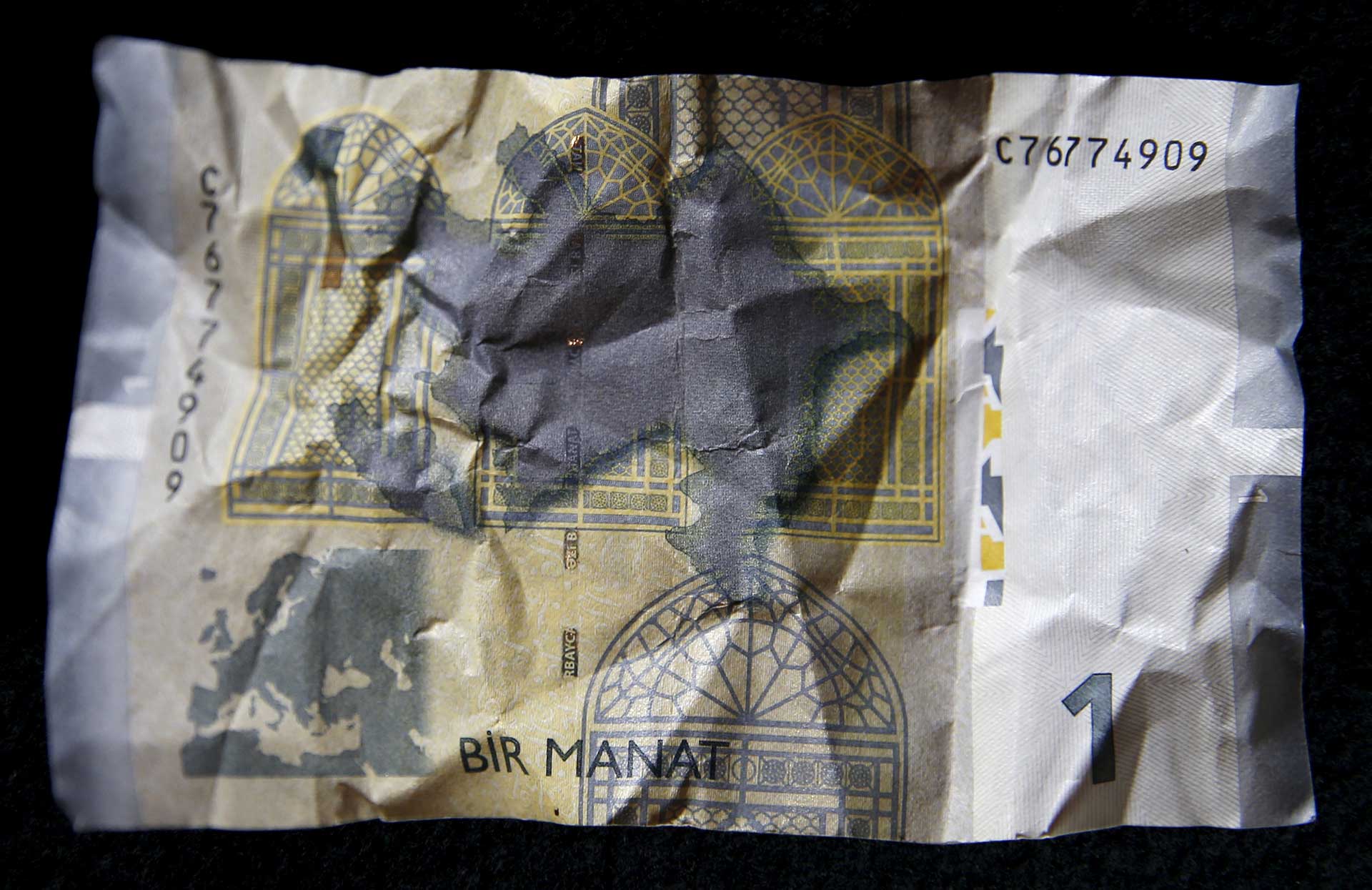 Azerbaijan 1-manat banknote is seen in this illustration picture taken in Tbilisi