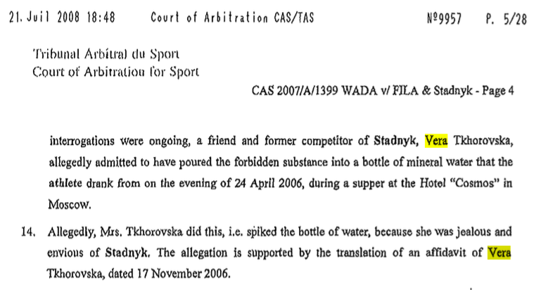 Excerpt from transcript of Court of Arbitration for Sport 2008 hearing