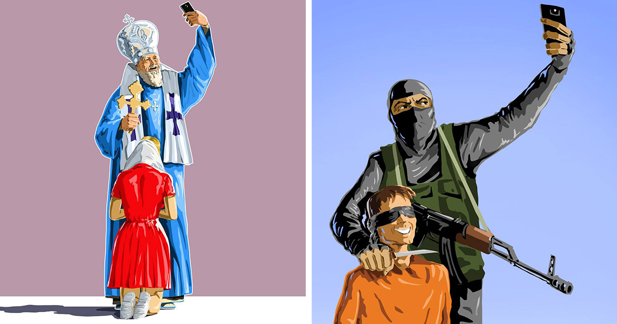 Gündüz Ağayevin Holy Selfie karikaturalarından