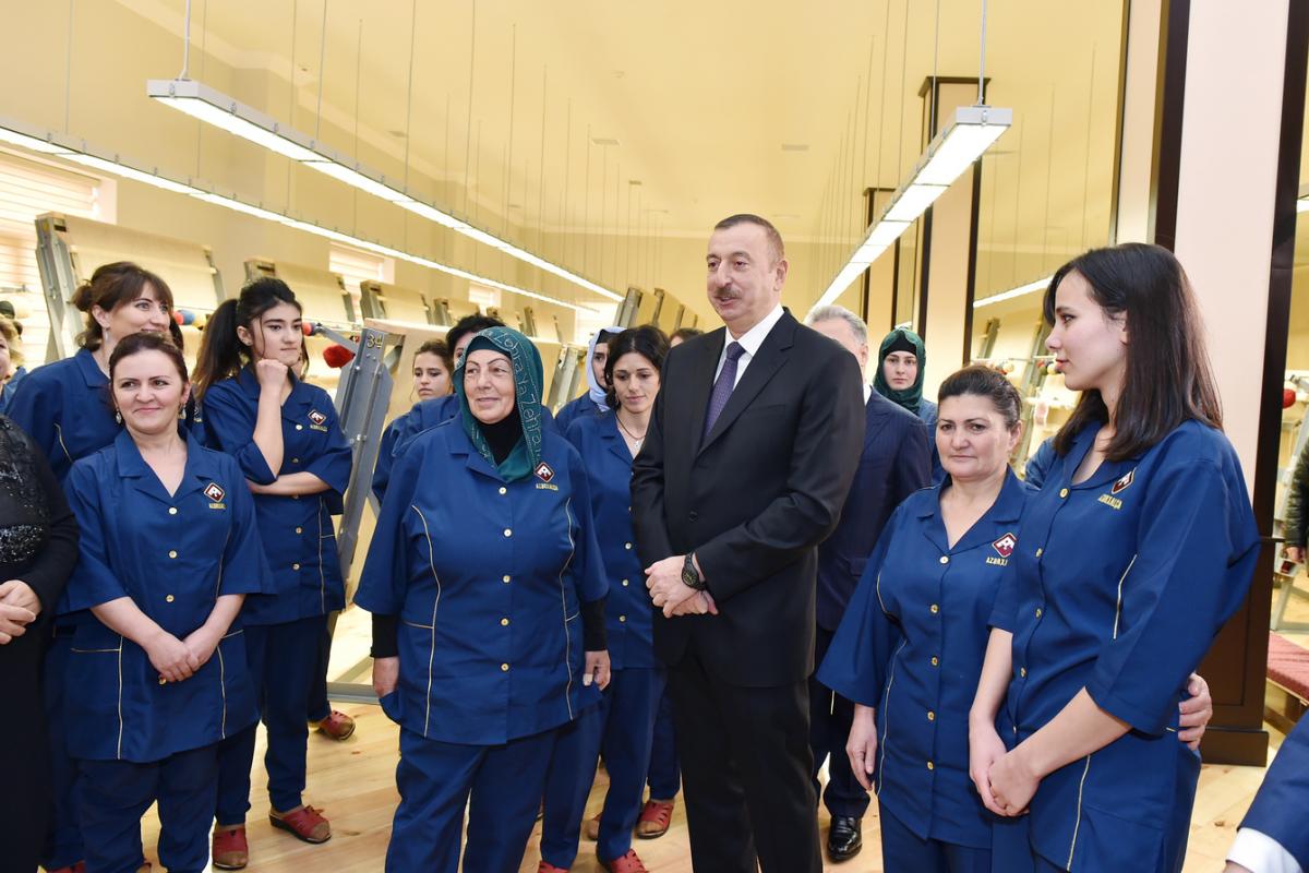 Ilham Aliyev opening a carpet factory in the northern city of Guba in December. (Photo: president.az)