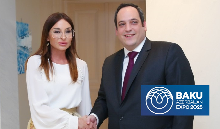 Mehriban Aliyeva and Deputy Secretary General of the BIE Dimitri Kerkentzes, https://bakuexpo2025.com/