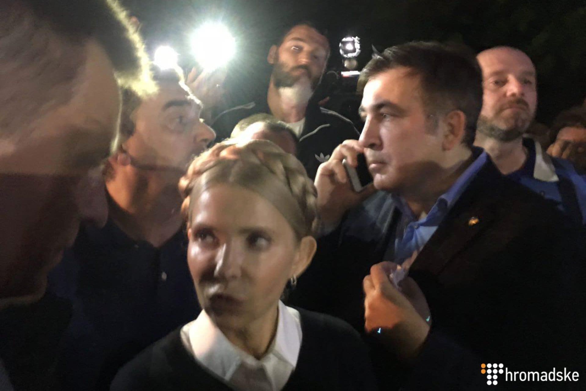 Михеил Саакашвили и Юлия Тимошенко после пересечения украинской границы