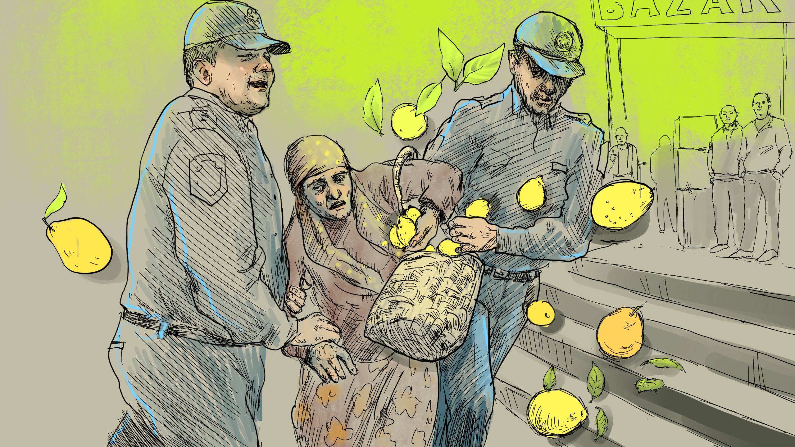 Satıcıya polislər limon satmağa imkan vermirlər