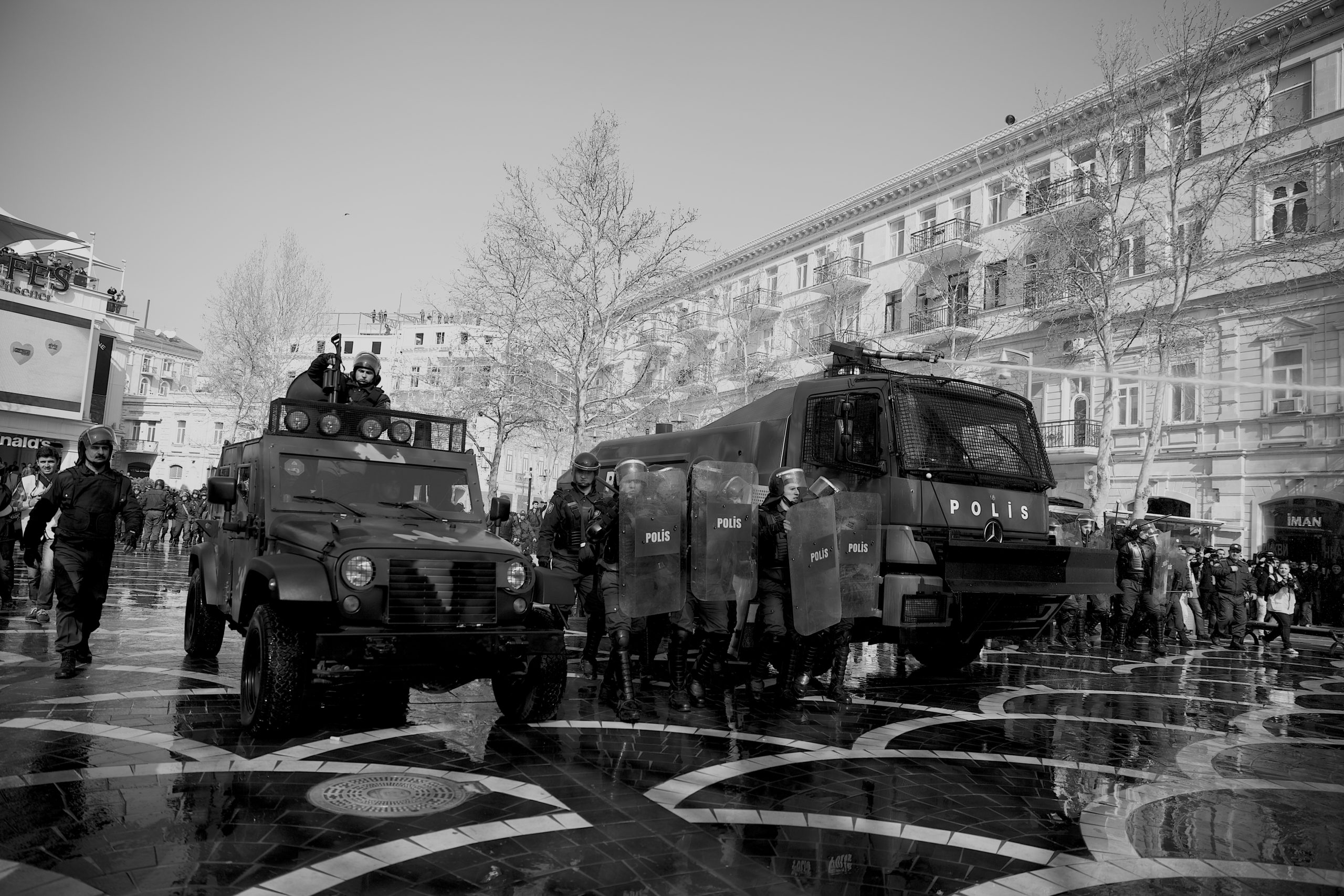 The protest was broken up with water cannons and truncheons, Fountain Square, Baku, March 2013