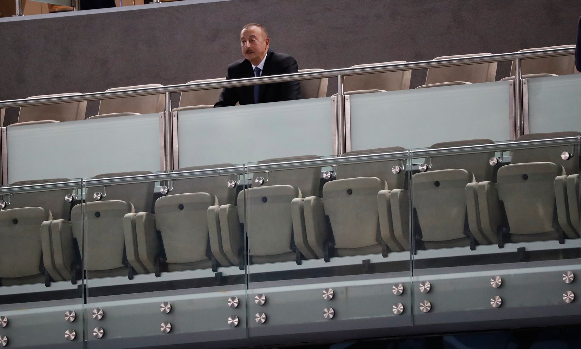 Azerbaijan’s president, Ilham Aliyev, at a volleyball match in Baku in September 2017. His record on human rights has often been criticised since he took power in 2003.