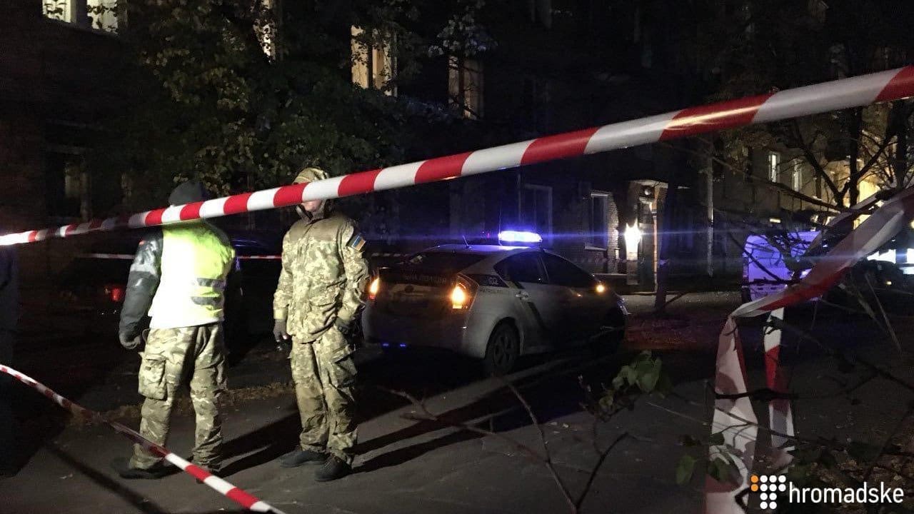 Место взрыва авто в Соломенском районе Киева возле канала «Эспрессо»