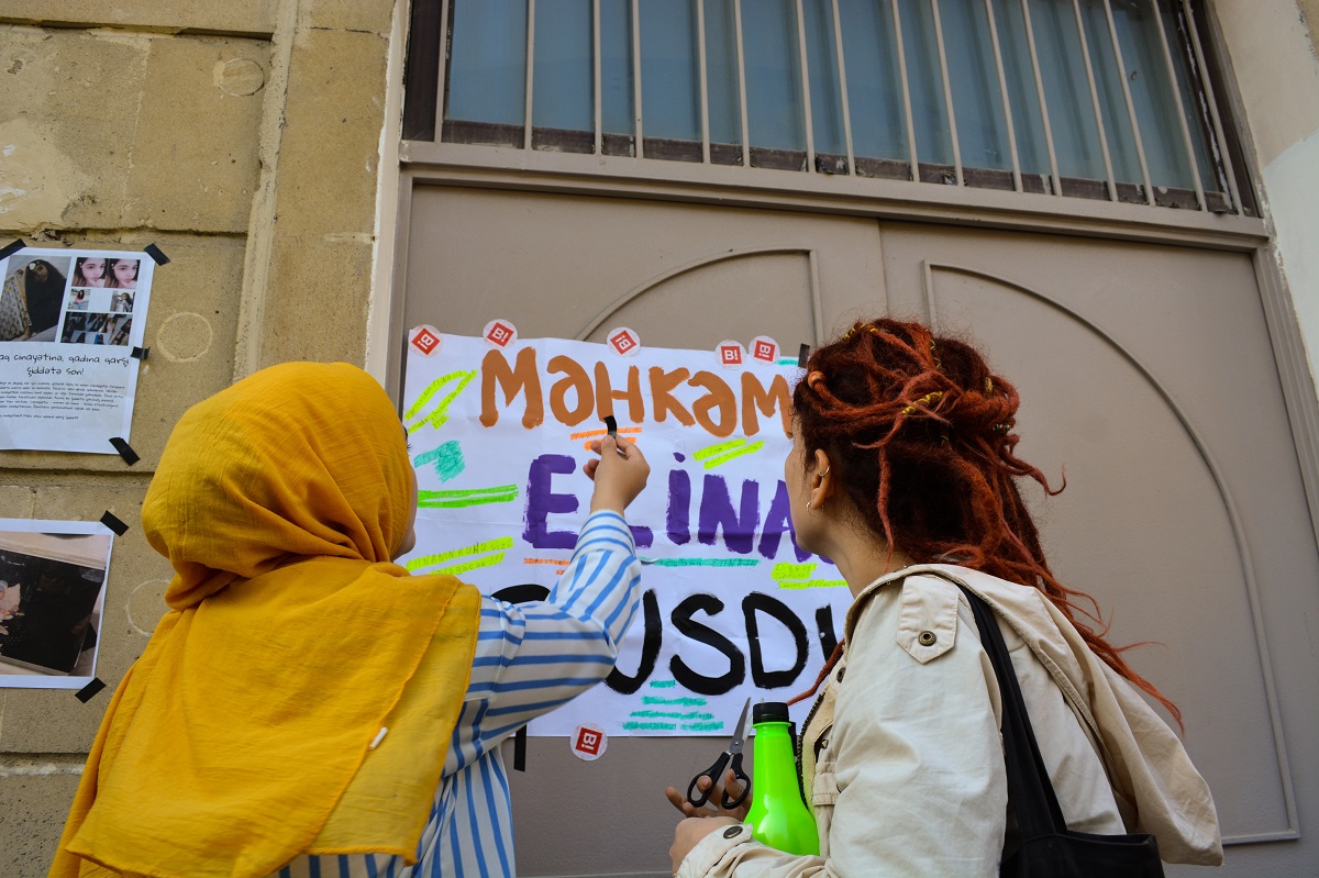 Elina's supporters outside the trial