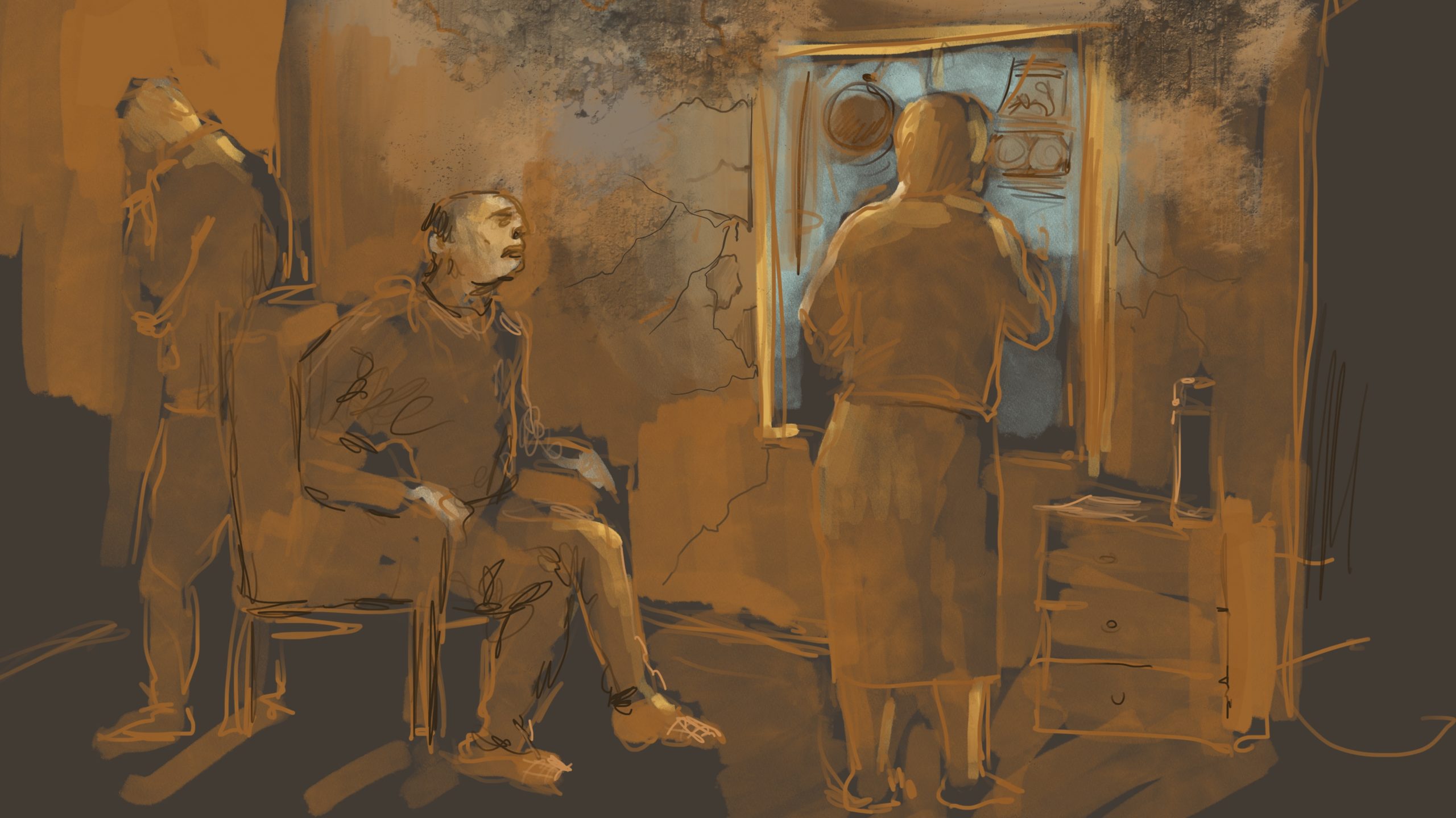 An illustrator's depiction of Baku residents' struggles with threats of eviction.