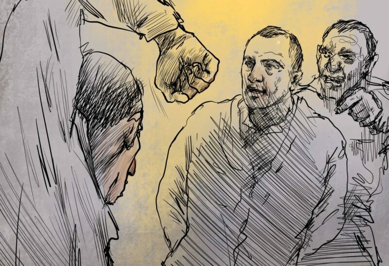 An illustrator's depiction of Yagublu's allegations.